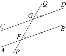 Lines demonstrating equal corresponding angles around parallel lines.