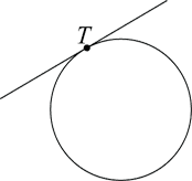 A circle with a line intersecting at the point labelled T.
